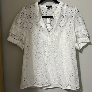 J crew puff sleeve popover top eyelet small Nwt